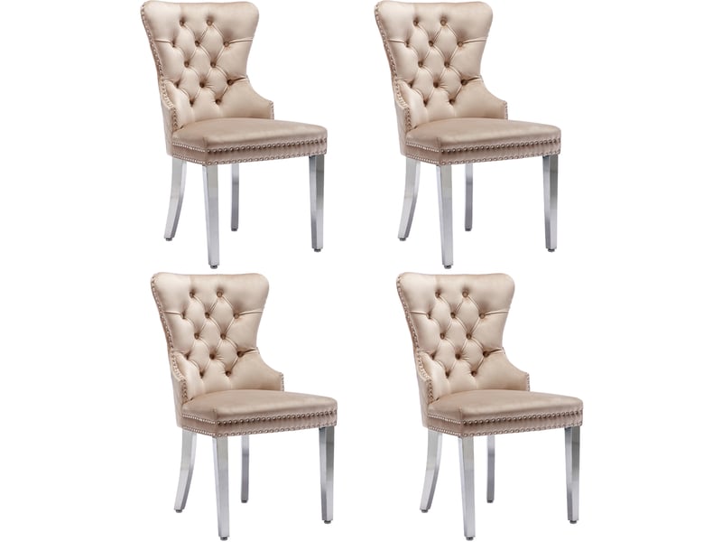  Chaise de salle à manger 53x62.5x94.5 cm lot de 4 en velours beige, dossier muni d'une poignée  - Conforama A
