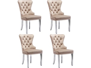 Chaise de salle à manger 53x62.5x94.5 cm lot de 4 en velours beige, dossier muni d'une poignée