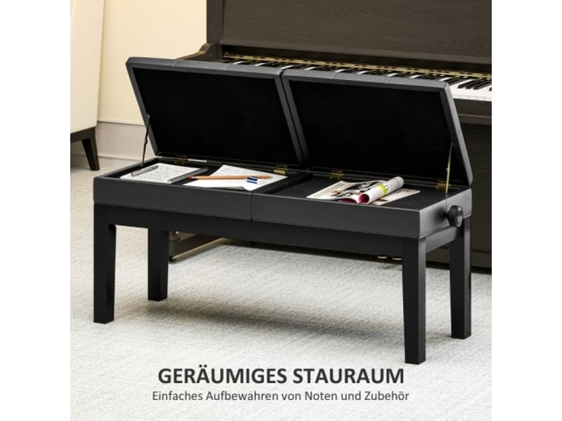  Banquette de piano réglable en hauteur avec rangement, similicuir noir, 220 kg, 105 x 37 x 48-58 cm  - Conforama E