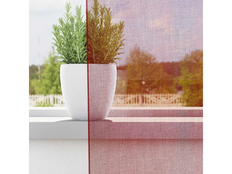  Lot de 2 rideaux en voile, voilages avec passe-tringles rouge bordeaux cf44487  - Conforama C