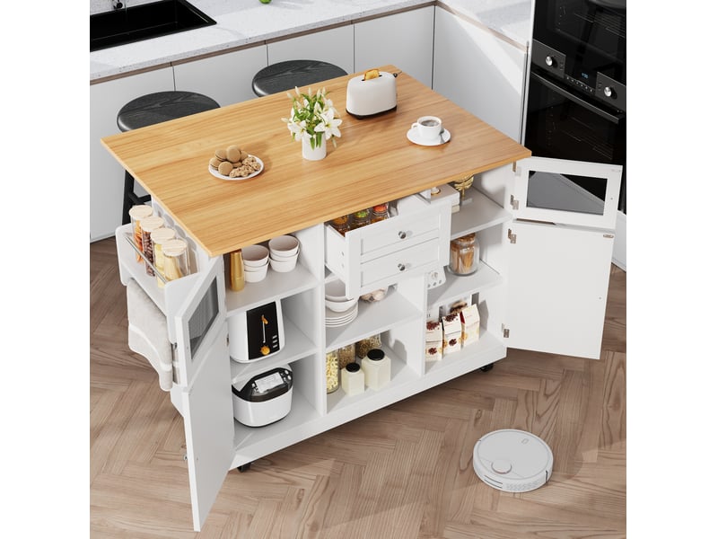  Îlot de cuisine 140x40x93,5 cm rabattable mdf blanc  - Conforama E