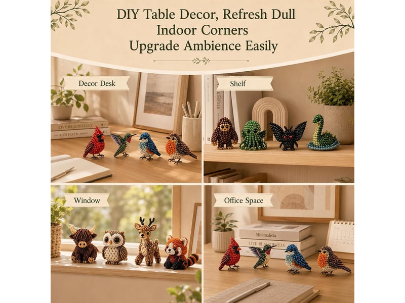  Kit diy animaux 3d en perles, 4 modèles de broderie avec oiseaux et animaux, loisirs créatifs pour adultes débutants, oiseaux de jardin  - Conforama D