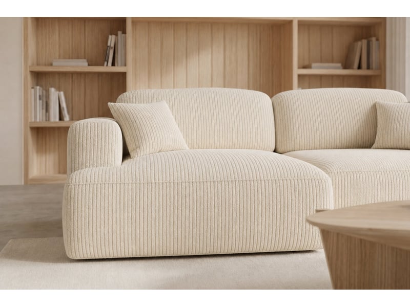  Chiara - canapé d'angle convertible petit velours côtelé 4 places beige gauche  - Conforama D