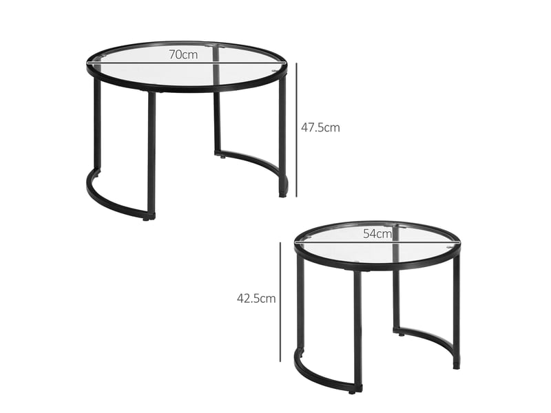  Set de 2 tables d'appoint rondes empilables avec plateau en verre trempé et pied en acier noir pour salon et salon  - Conforama E