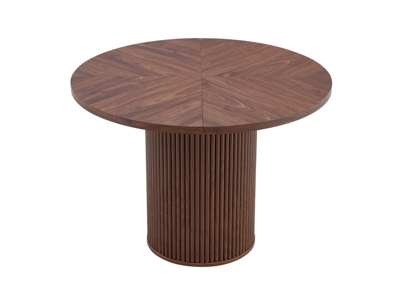  Table de salle à manger ronde pour 4 à 6 personnes avec plateau en 4 segments et rangement intégré, mdf noyer 100 cm  - Conforama A