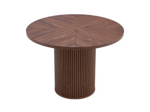 Table de salle à manger ronde pour 4 à 6 personnes avec plateau en 4 segments et rangement intégré, mdf noyer 100 cm