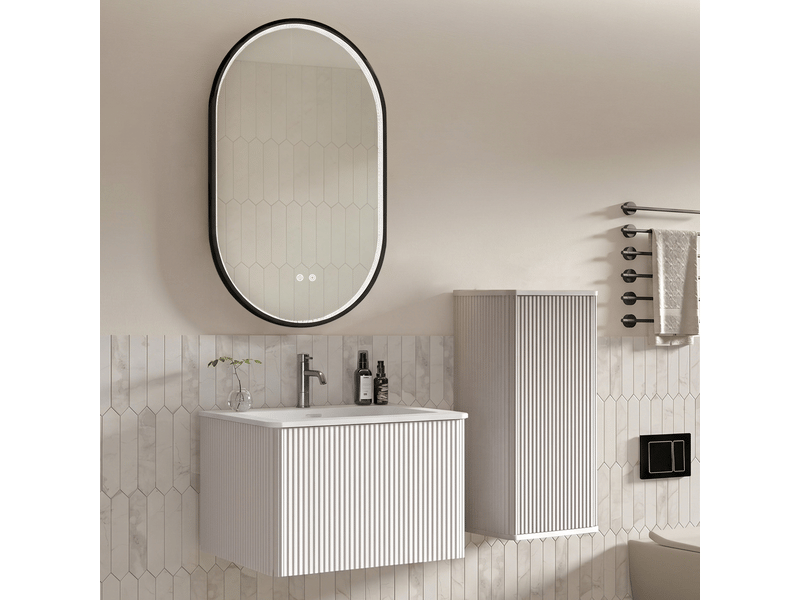 Armoire de salle de bain murale avec meuble sous vasque, meuble latéral et miroir led pour salle de bain, blanc - Conforama C