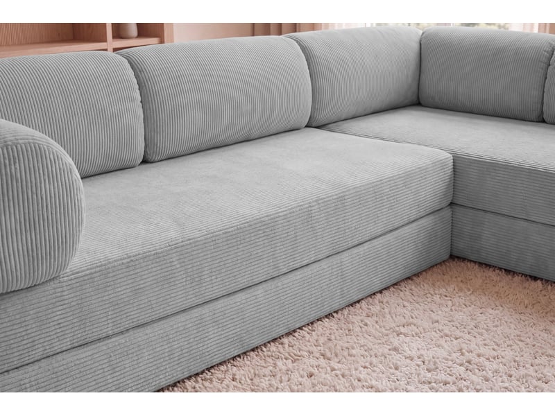 Cosima l - canapé d'angle convertible petit velours côtelé 4 places gris clair gauche - Conforama E