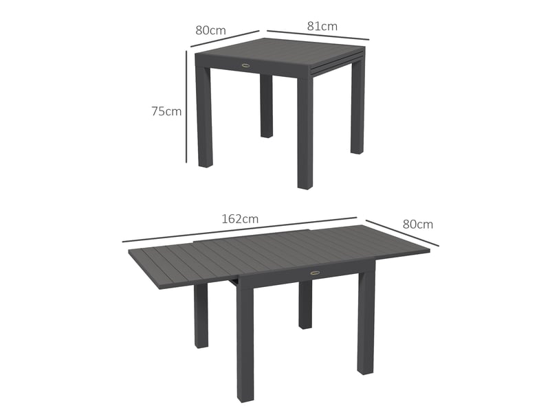  Table de jardin extensible en aluminium gris, 81 à 162 cm, 6 places, plateau à lattes pour vos repas extérieurs  - Conforama C