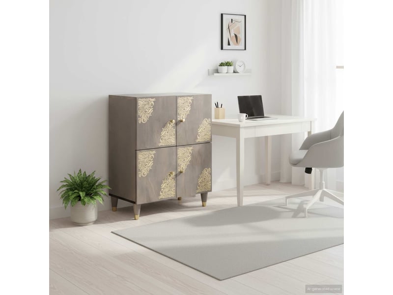  Buffet - bahut - meuble de rangement gris et or 60 x 33 x 75 cm bois de mangue massif  - Conforama B