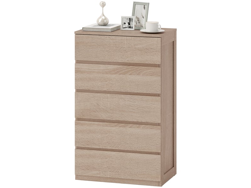  Commode en bois à 5 tiroirs avec glissières métalliques et poignées rainurées, 60 x 39 x 100 cm, couleur hêtre  - Conforama B
