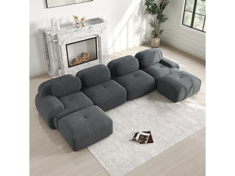 Canapé modulaire u 4 places en velours côtelé,base anti-dérapant,repose-pieds amovibles,accoudoirs xl,ergonomique 32d hautement élastique,gris 388x178x75cm - Conforama B