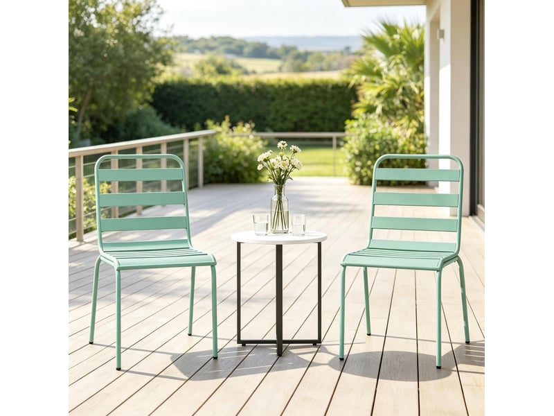  Lot de 2 chaises de jardin empilables 46x58x78 cm - vert - acier traité, pieds réglables pour extérieur  - Conforama B