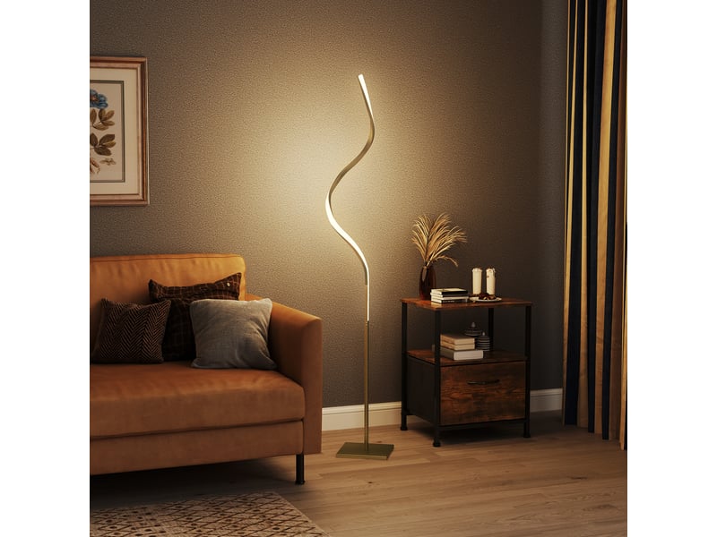 Lampadaire led doré en spirale, 3 intensités réglables avec interrupteur au pied pour salon et chambre - Conforama B