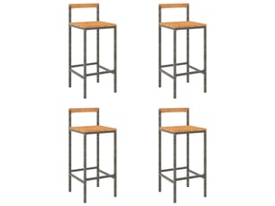 Lot de 4 tabouret de bar, chaise de bar gris résine tressée et bois d'acacia shl65626