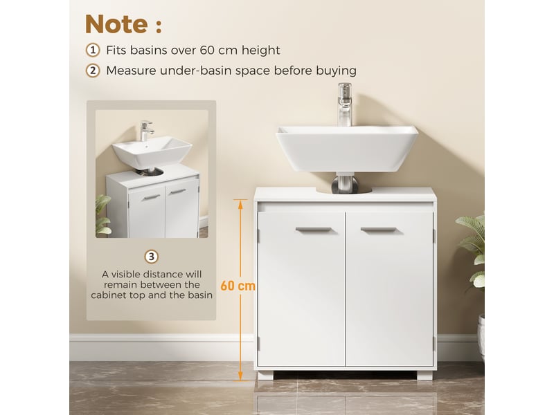  Meuble sous-lavabo en mdf avec découpe en u blanc 60x30x60 cm  - Conforama E