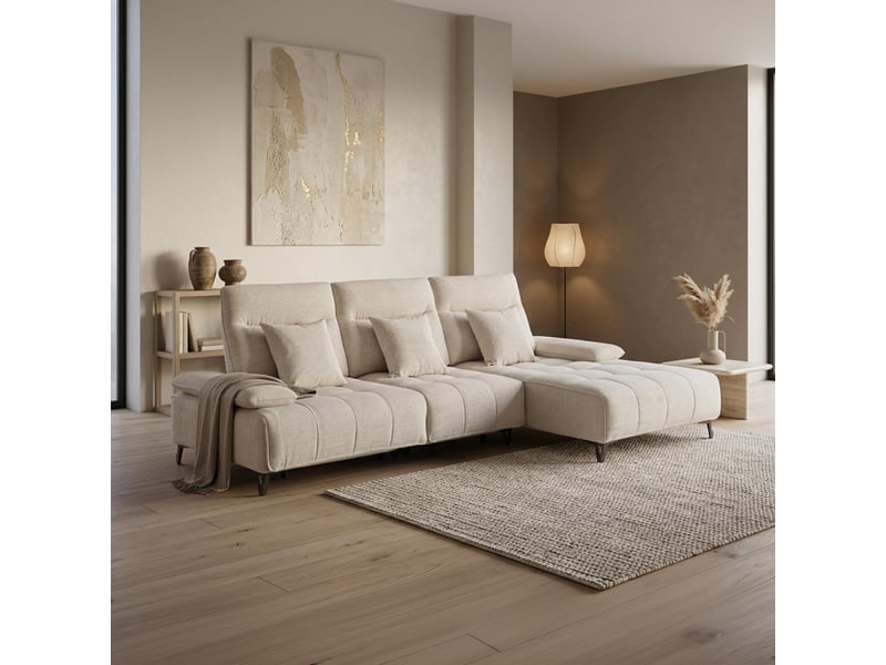  Canapé d'angle relax électrique en tissu matelassé beige - angle droit  - Conforama C