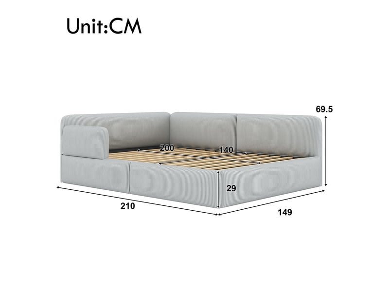  Lit banquette avec rangement sous couchage, revêtement en velours côtelé, gris – 140 x 200 cm IKSETERA TRADING LTD - Conforama C