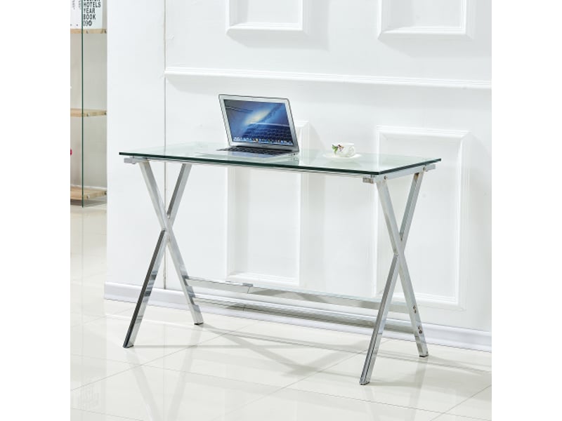  Bureau en verre trempé transparent pour ordinateur – plateau arrondi, table console canapé  - Conforama B