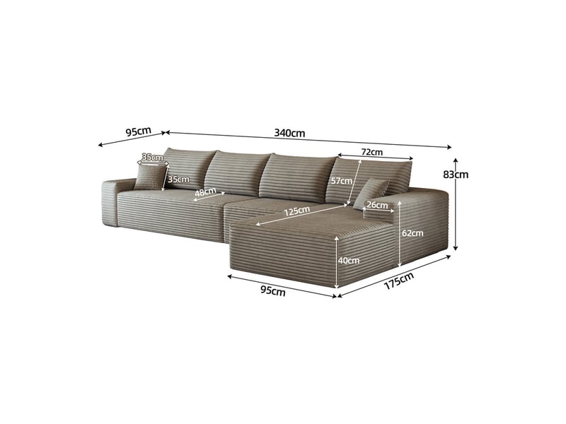 Canapé d'angle modulaire ,4 places, avec méridienne en l, assise profonde ,340 × 175 ×83cm,camel - Conforama C