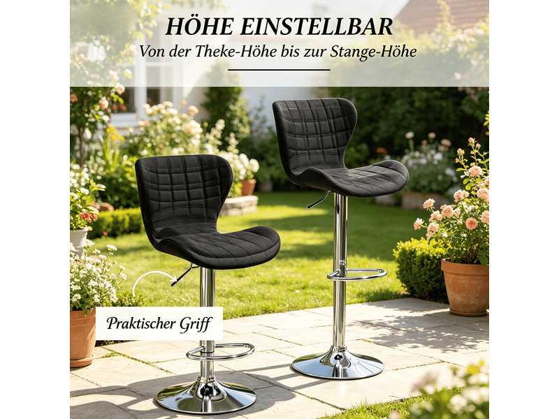  Tabourets de bar lot de 2 réglables et pivotants à 360° - lpospi - dossier ergonomique, lin noir  - Conforama E