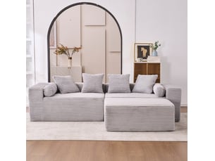 Canapé modulable 3 places avec pouf, en chenille gris, sans montage