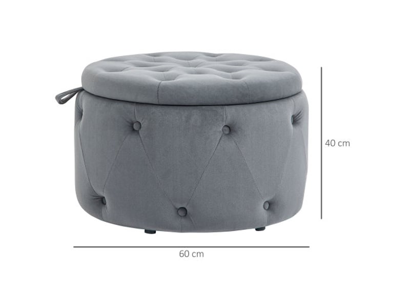  Pouf rond gris effet velours avec rangement et couvercle, ø60x40 cm, pour salon et chambre  - Conforama C