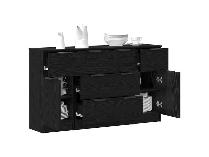 Buffet - bahut - meuble de rangement 3 pc chêne noir 121 x 30 x 70 cm bois d'ingénierie - Conforama C