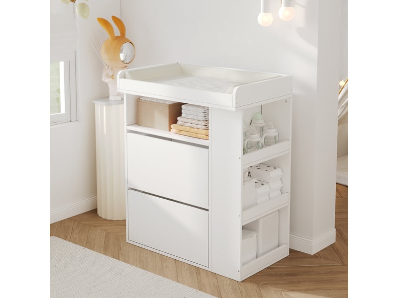  Commode à langer blanche 82x50x100 cm, table à langer évolutive en mdf avec tiroirs  - Conforama R