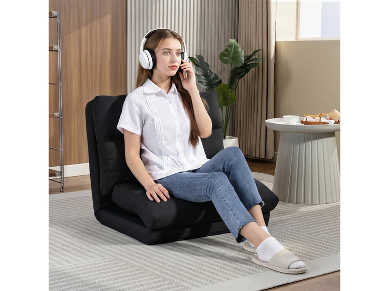  Fauteuil de sol canapé paresseux fauteuil convertible en lit inclinable 70 x 72 x 56 cm noir  - Conforama C