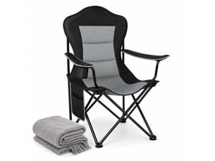 Fauteuil pliant de camping 84x62x110 cm – noir et gris foncé – porte-gobelet et poche latérale de rangement