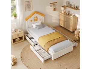 Lit cabane 90x200 cm <strong>MODFU</strong> <strong></strong> coloris beige