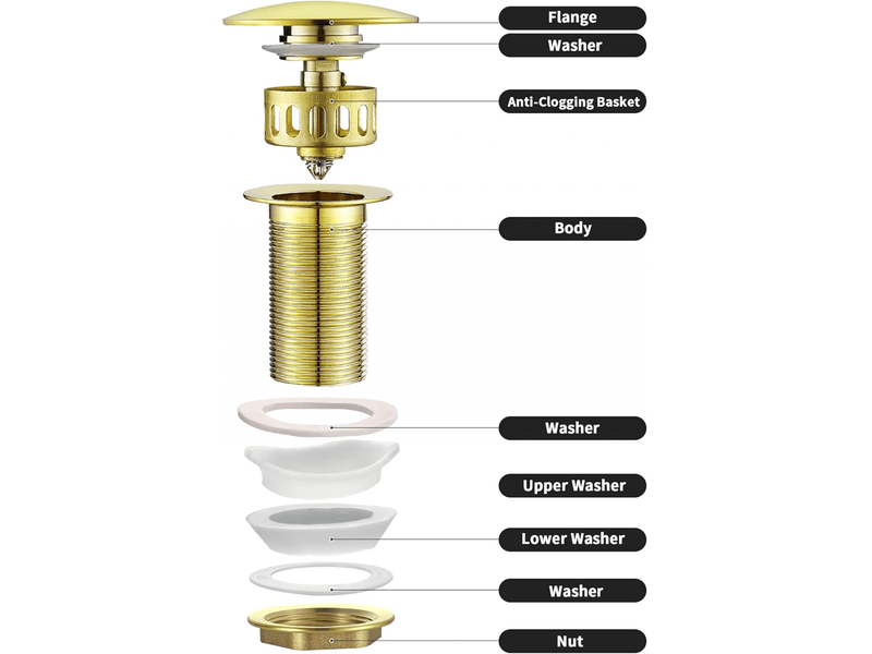  Or bonde de lavabo pop up sans trop plein,bouchon de vidange avec panier à crépine,bonde de vidage pour lavabo de salle de bain laiton  - Conforama C
