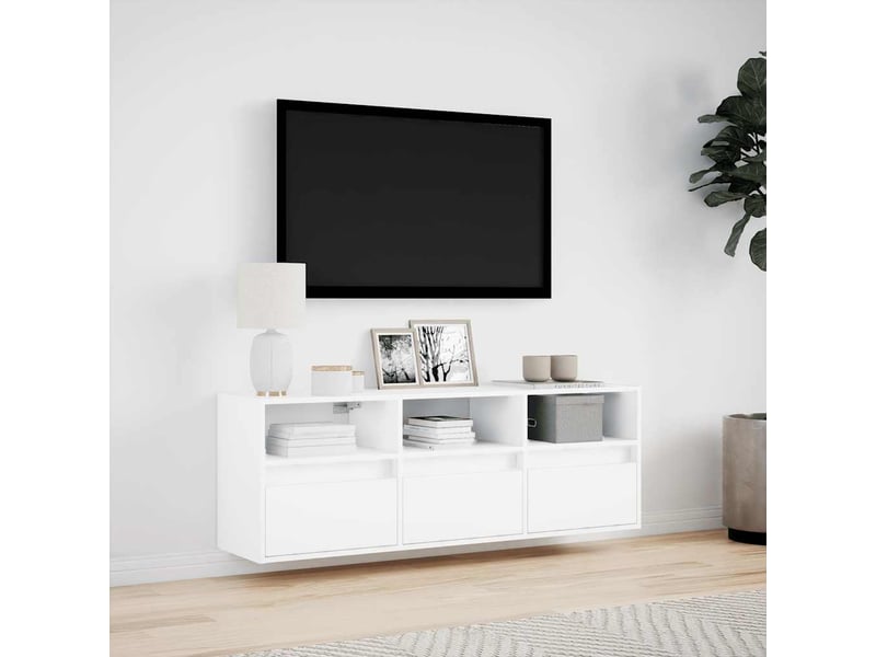  Meuble tv - banc tv - meuble de rangement mural avec lumières led blanc 130x31x45 cm  - Conforama D