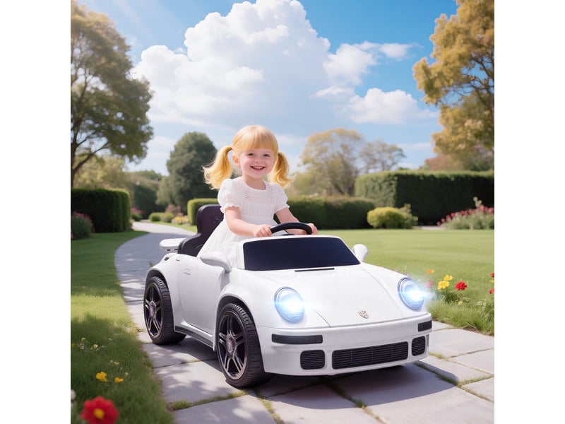 Voiture électrique enfants, véhicule électrique 12v, télécommande 2,4g, phares, musique, klaxon, 103 x 55 x 44 cm, blanc - Conforama D