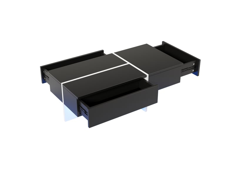  Table basse laquée avec 3 tiroirs et led contrôlé par application, pour salon, en panneau de particules, noir, 100×50×34,5 cm  - Conforama A