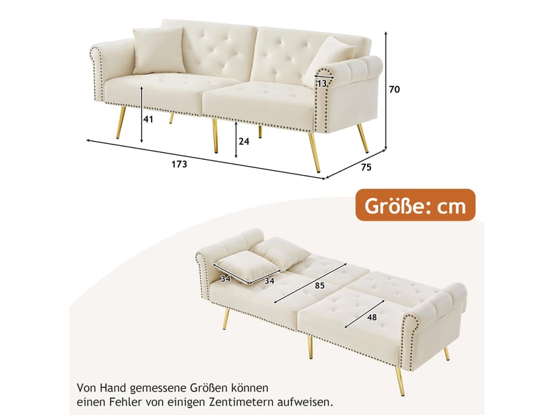  Canapé convertible, canapé-lit, en velours, dossier inclinable 3 positions, pieds en métal, 2 places, design moderne  - Conforama E