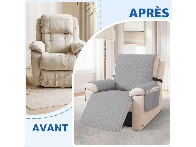 Housse imperméable pour fauteuil inclinable – protection de canapé résistante aux taches – lavable – pour fauteuil de massage une place – gris clair - Conforama D