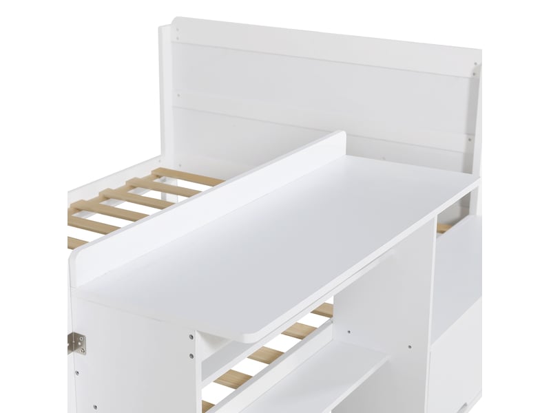  Lit combiné 120x200 cm blanc en bois avec bureau et rangements réversibles, idéal pour chambre ado, sans matelas  - Conforama D