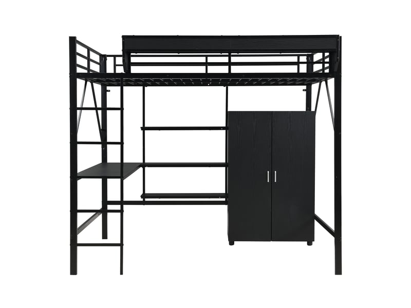 Lit mezzanine enfant 140x200 cm – noir – bureau, armoire et rangements intégrés, sommier métallique - sans matelas - Conforama C