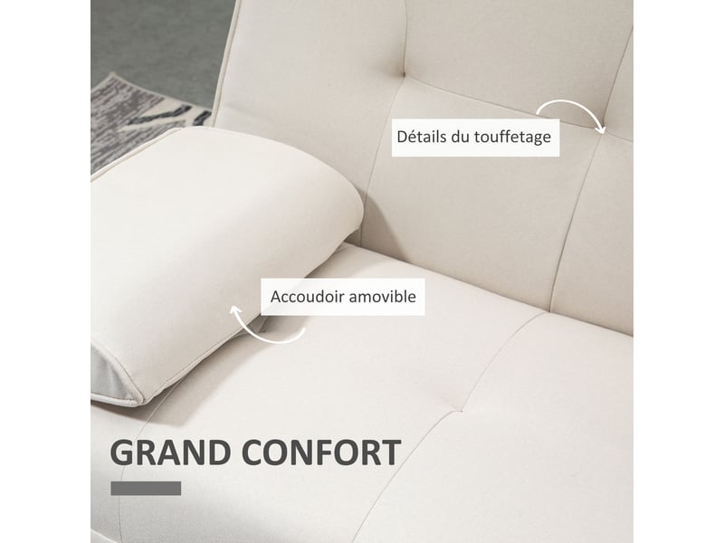  Canapé convertible 3 places, 2 coussins et 2, canapé-lit rembourré avec dossier réglable 3 niveaux  - Conforama R