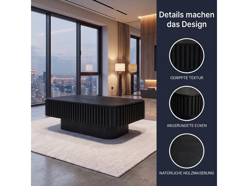Table basse rectangulaire avec rangement caché - lpospi - plateau amovible, bois massif et mdf noir - Conforama E
