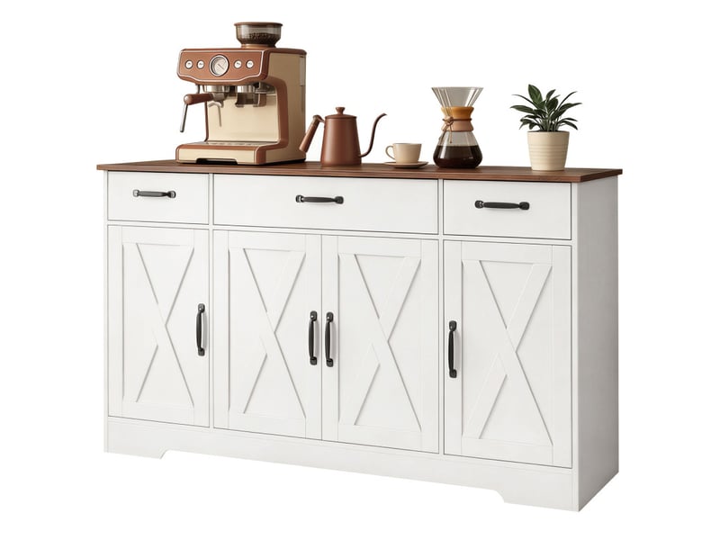 Buffet sieglinde style campagnard chic blanc &amp; noyer rangement polyvalent 140 cm  - Conforama E