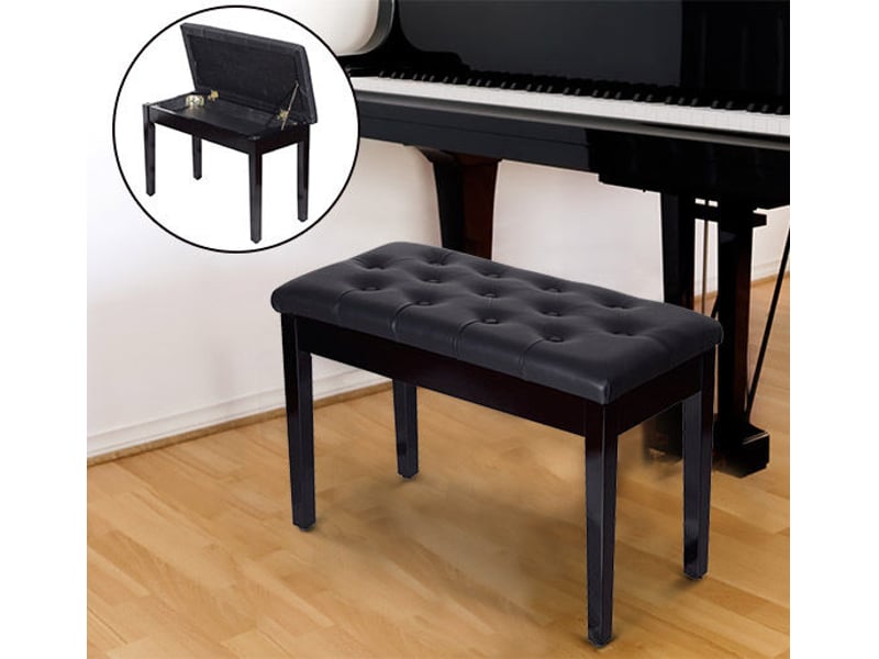  Tabouret de piano avec coffre intégré coussin similicuir bois massif 76x36x50cm noir  - Conforama D