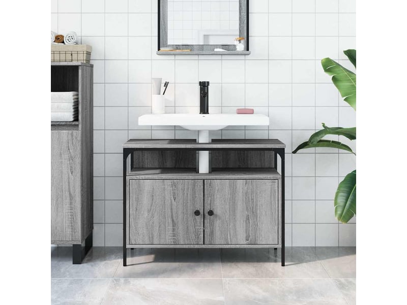  Armoire lavabo salle de bain, meuble de rangement sonoma gris 80x30x60 cm  - Conforama C