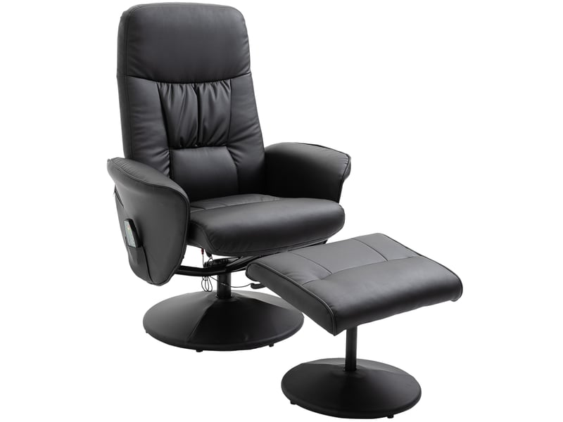Fauteuil relax massant inclinable 145° pivotant avec repose-pieds en similicuir noir - Conforama A