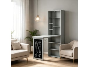 Bureau mural rabattable en mdf et bois de pin, table suspendue avec étagère et tableau noir, pour petits espaces