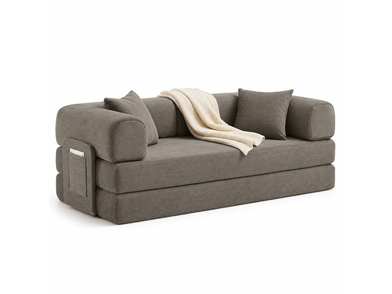  Canapé convertible 204x97x65 cm en velours côtelé et mousse avec 2 coussins taupe chicfurn  - Conforama A
