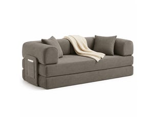 Canapé convertible 204x97x65 cm en velours côtelé et mousse avec 2 coussins taupe chicfurn