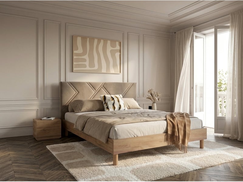  Bobochic lit marvin tissu velours lisse avec lattes massives beige 180x200 MARVIN - Conforama C